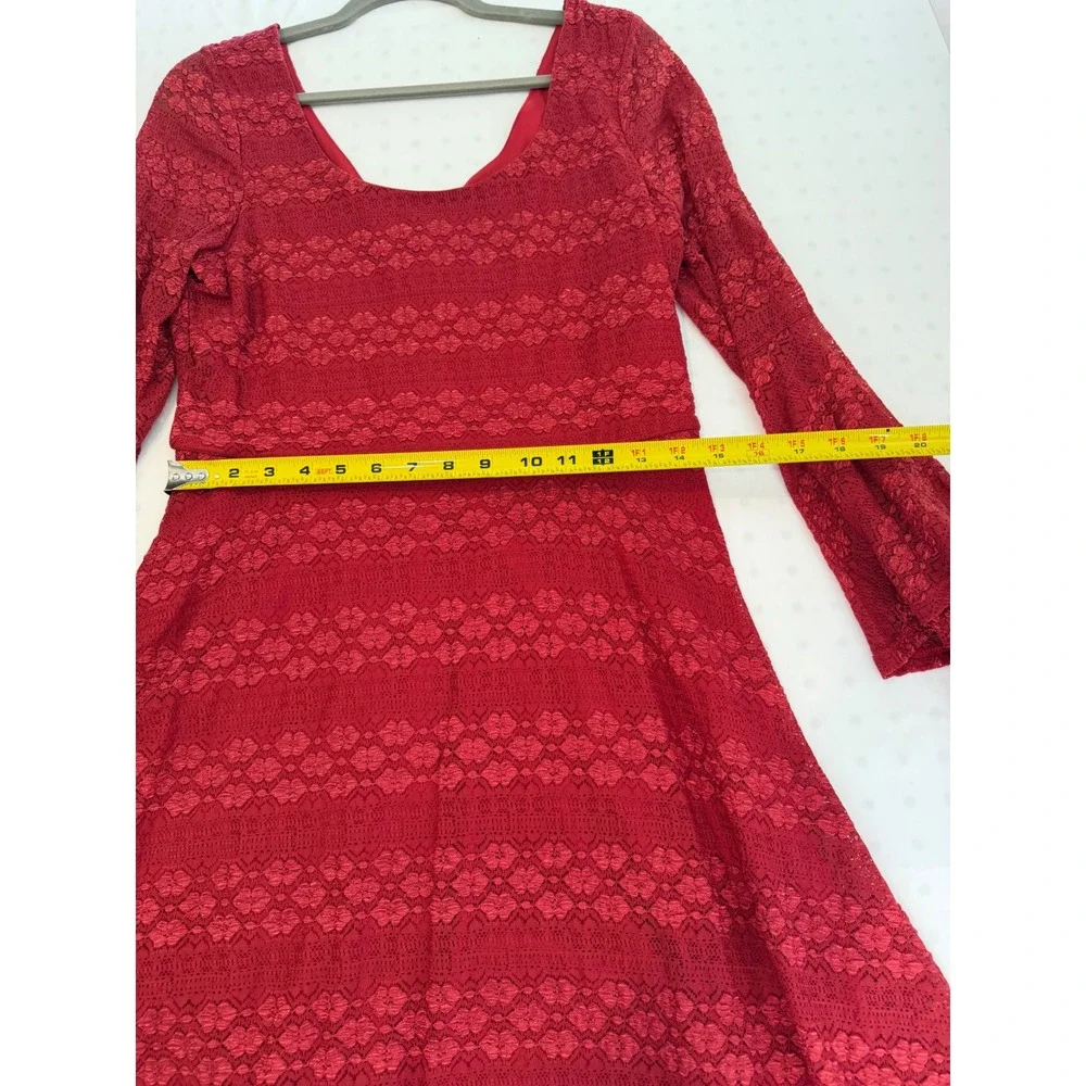 Love Reign Red Lace Bell Sleeve Fit and Flare Mini Dress XL - Picture 4 of 6